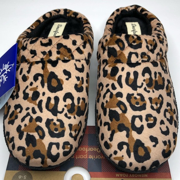 DEARFOAMS Memory Foam Slippers Leopard Print No Sweat Comfort Size S 5-6 - Picture 1 of 12